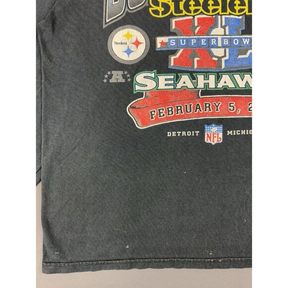 Vintage Y2K NFL Superbowl XL Steelers Seahawks Football Black Long Sleeve Shirt - Picture 7 of 16